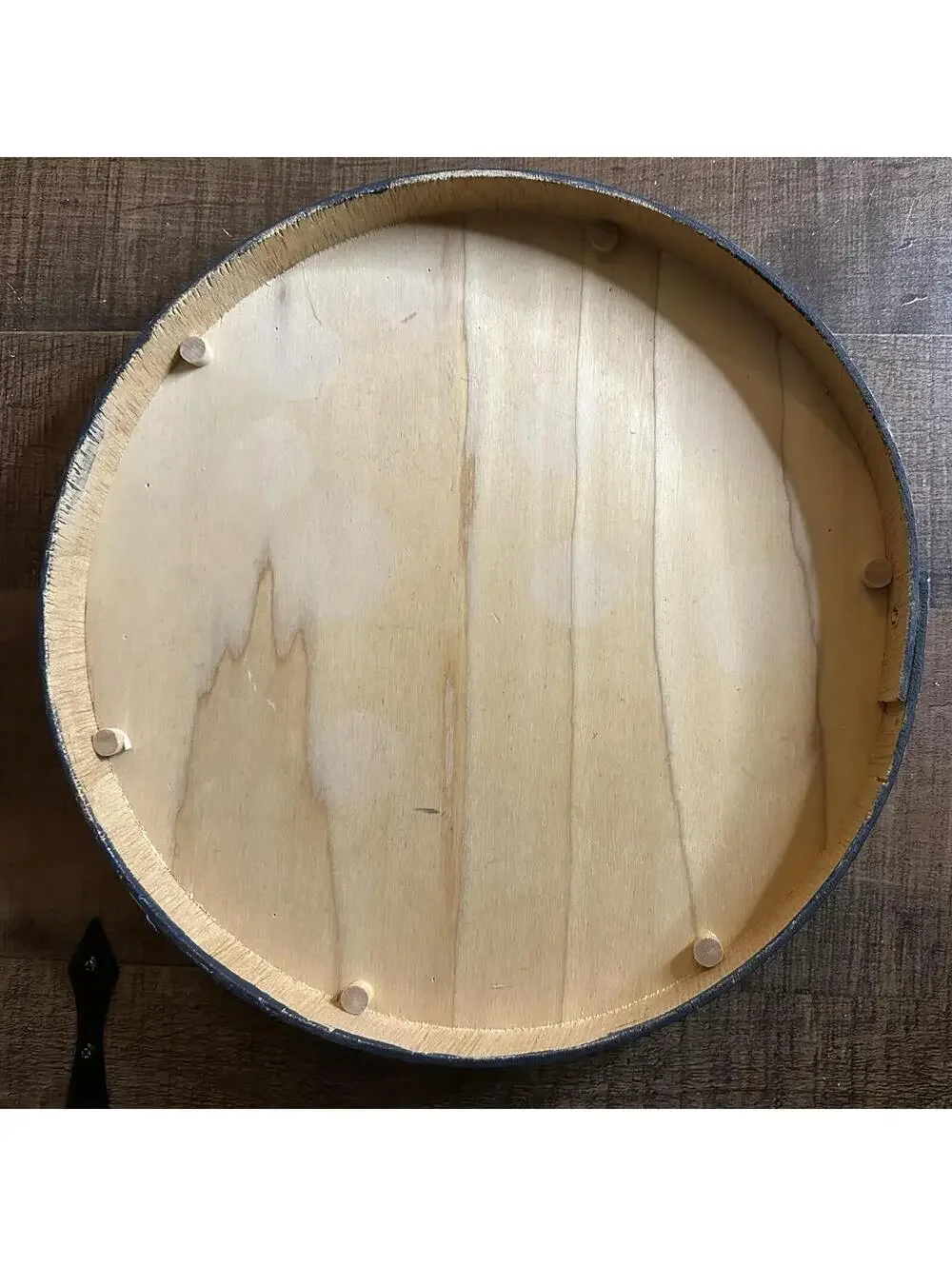 Hand-Painted Wooden Round Box with Blue and Natural Finish